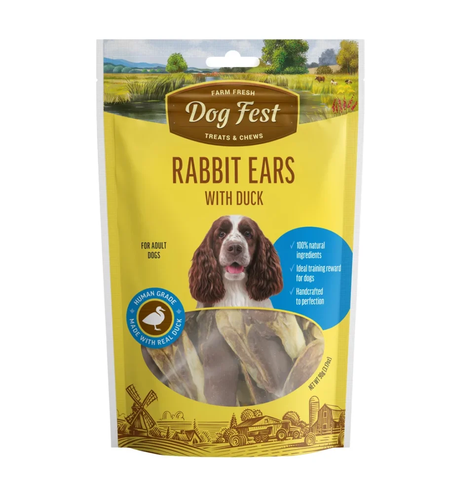 Dog Fest Rabbit Ears With Duck For Adult Dogs – 90g (3.17oz)