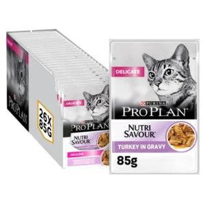 Purina Pro Plan Delicate Wet Cat Food with Turkey Grilled in Gravy 26 X 85g